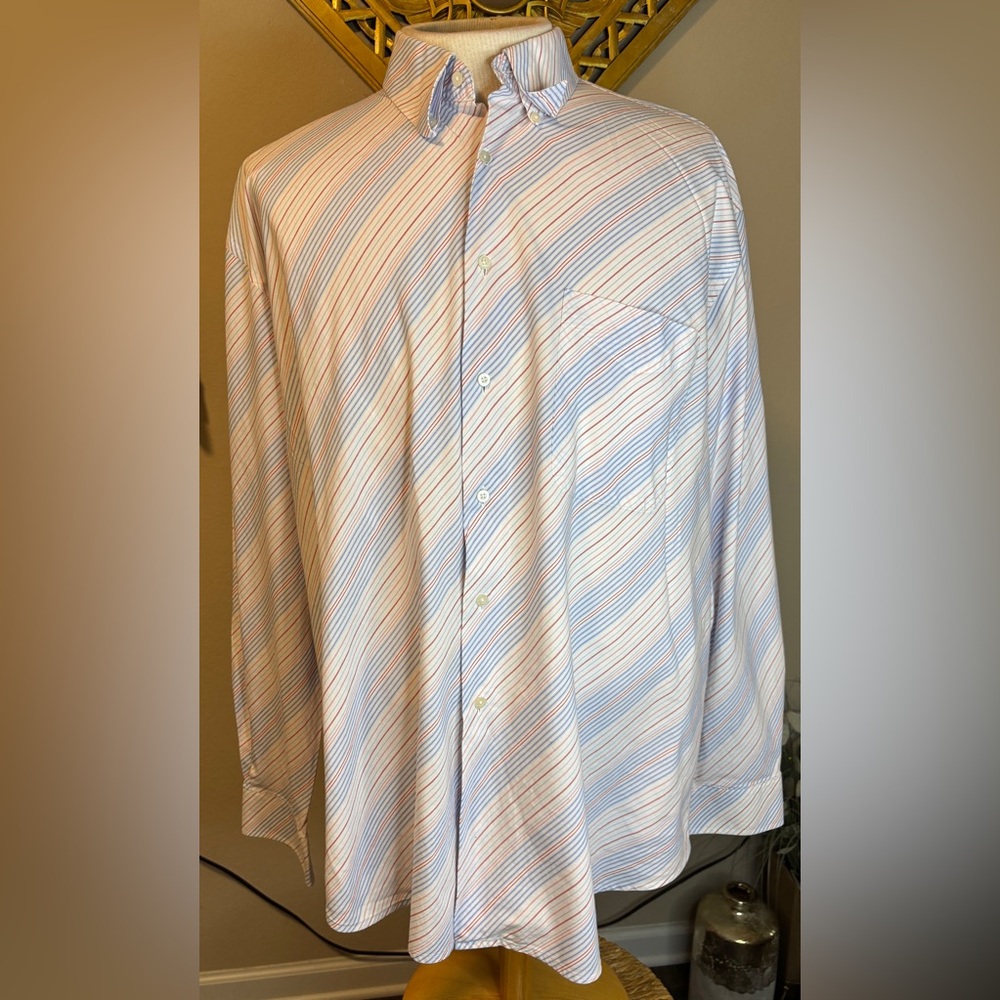 Alan Flusser Red and Blue Casual Button Down Long Sleeve Shirt Size 2XL